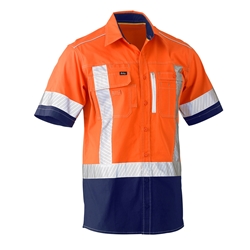 Bisley Flex N Move Two Tone Hi Vis Stretch Utility Shirt - Short Sleeve