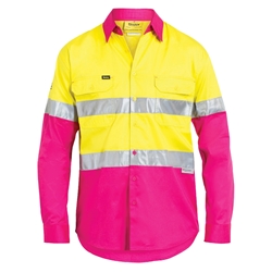 Bisley 3M Taped Cool Hi Vis L/W LS Shirt with Landscape Solu