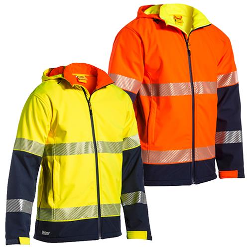 Bisley 3M Taped 2 Tone Hi Vis Ripstop Soft Shell Jacket with Hood