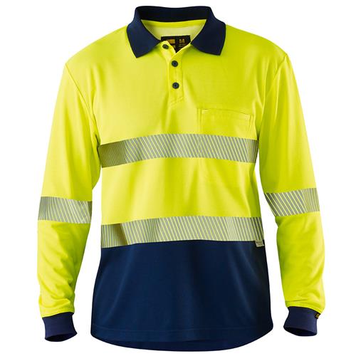 ELEVEN Workwear Spliced Hi-Vis Segmented 'Hoop' Taped L/S Polo Shirt