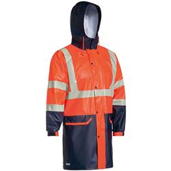 Bisley Taped 2 Tone Hi Vis Stretch PU Rain Coat w/ Concealed Hood