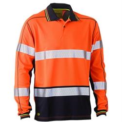 Bisley L/S Taped 2 Tone Hi Vis Polyester Mesh Polo Shirt