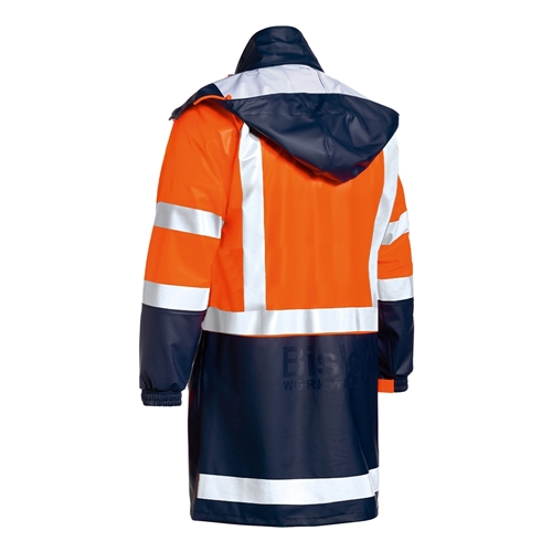Bisley Taped 2 Tone Hi Vis Stretch PU Rain Coat w/ Concealed Hood