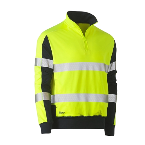 Bisley Taped Hi Vis Stretchy Fleece Zip Pullover