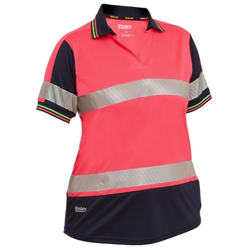 Bisley Women's Taped Two Tone Hi Vis V-Neck Polo