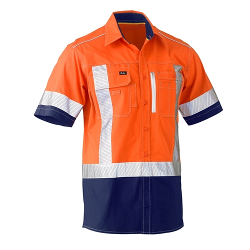 Bisley Flex N Move Two Tone Hi Vis Stretch Utility Shirt - Short Sleeve