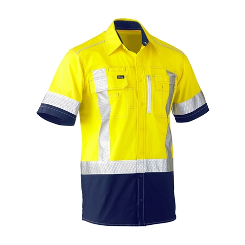 Bisley Flex N Move Two Tone Hi Vis Stretch Utility Shirt - Short Sleeve