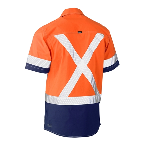 Bisley Flex N Move Two Tone Hi Vis Stretch Utility Shirt - Short Sleeve