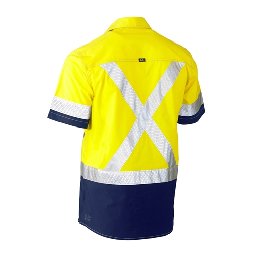 Bisley Flex N Move Two Tone Hi Vis Stretch Utility Shirt - Short Sleeve