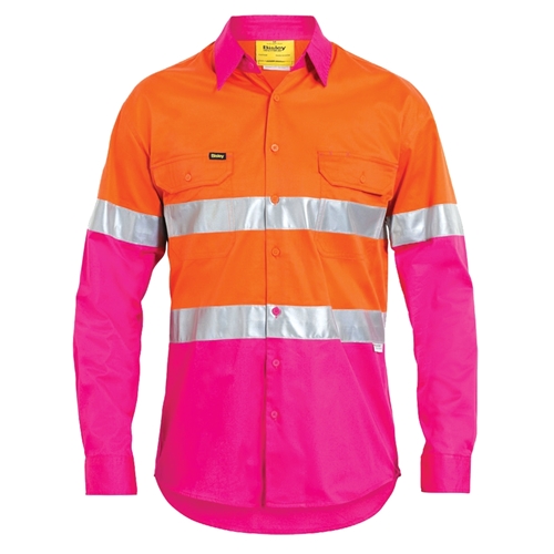 Bisley 3M Taped Cool Hi Vis L/W LS Shirt with Landscape Solu