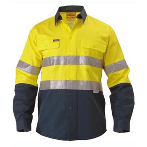 Bisley 3m Taped Hi Vis 2 Tone Cotton Drill Shirt