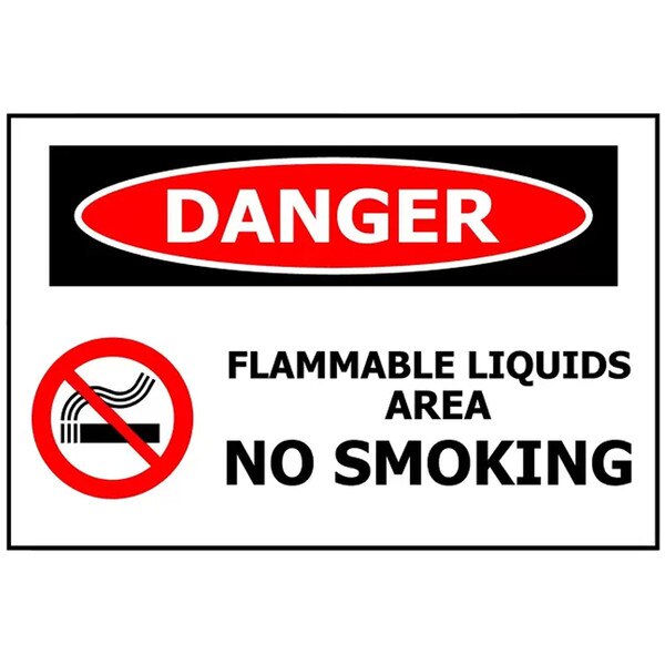 PVC Sign, Danger Flammable Liquids Area No Smoking 240x340mm