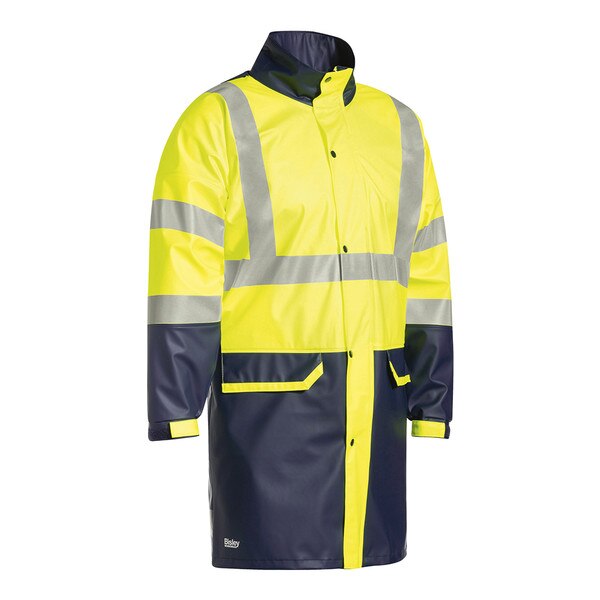 Bisley Taped 2 Tone Hi Vis Stretch PU Rain Coat w/ Concealed Hood With